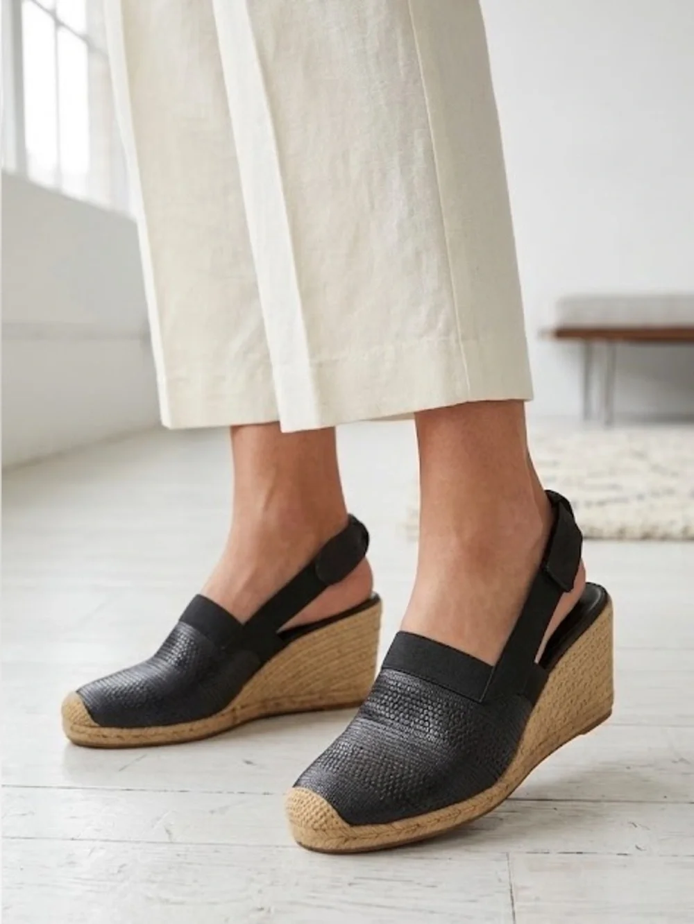 Lauren Ralph Lauren Helma Black Espadrille Wedges 10B NWOT Woven Slingback